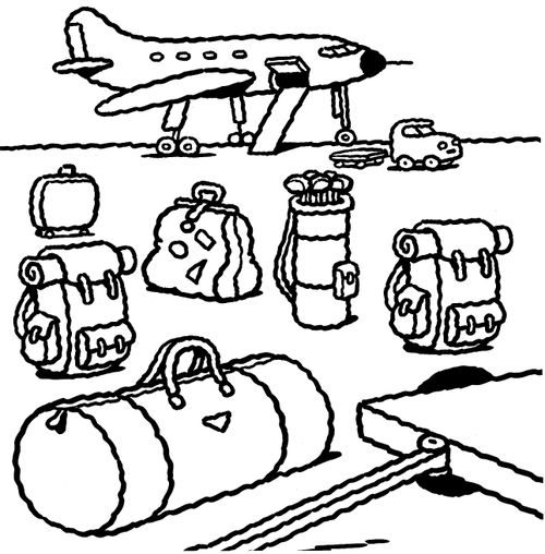 Luggage outside an aeroplane.