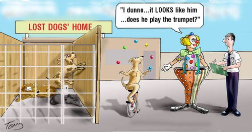 "I dunno...it looks like him...does he play the trumpet?"