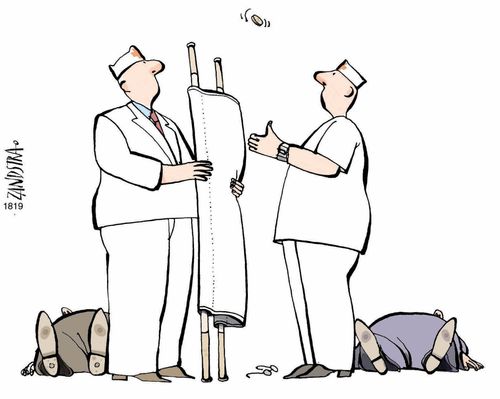 Paramedics flipping a coin to choose a patient.