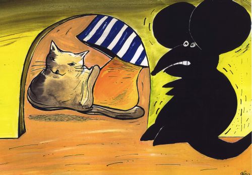 Mouse Frightened by Cat-Shaped Slipper