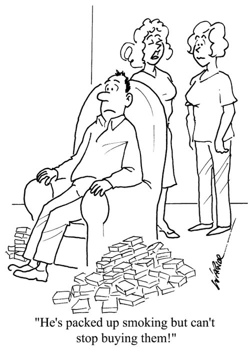 "He's packed up smoking, but can't stop buying them."