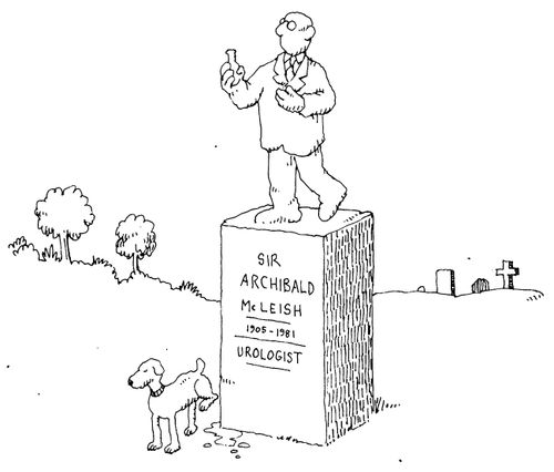 Sir Archiblad McLeish - Urologists  (Dog urinating on his statue)