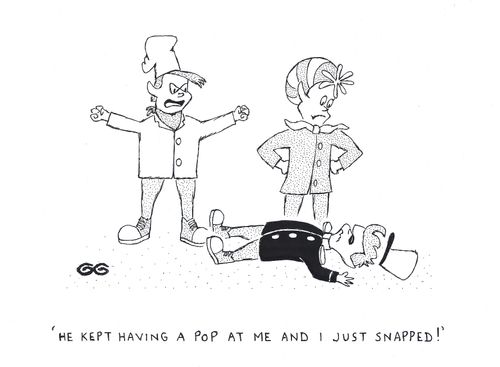 'He kept having a pop at me and I just snapped!' (Snap, crackle & pop characters).