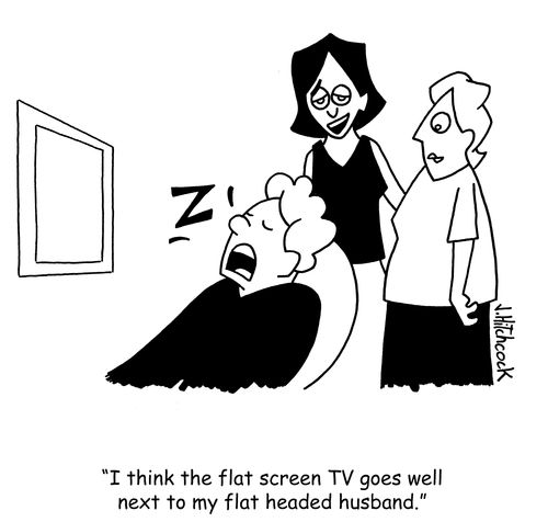 'I think the flat screen TV goes well next to my flat headed husband.'