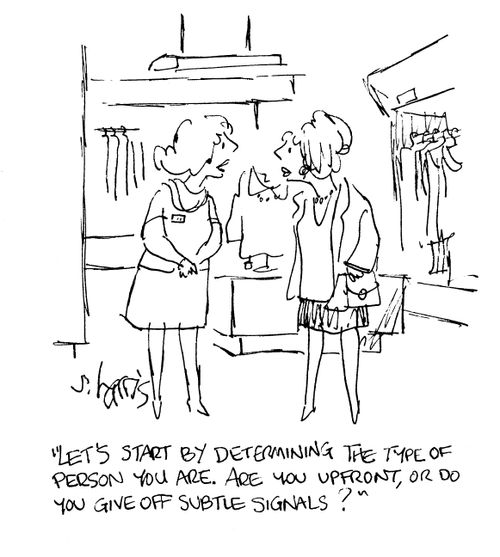'Let's start by determining the type of person you are.  Are you upfront, or do you give off subtle signals?'