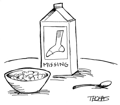 Picture of missing sock on milk carton.