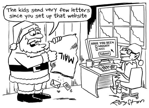 Santa empties sack, sayng: 'The kids send very few letters since you set up that website.'