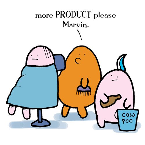 'More PRODUCT please Marvin'.  Marvin the hairdressers assistant tops up the product.