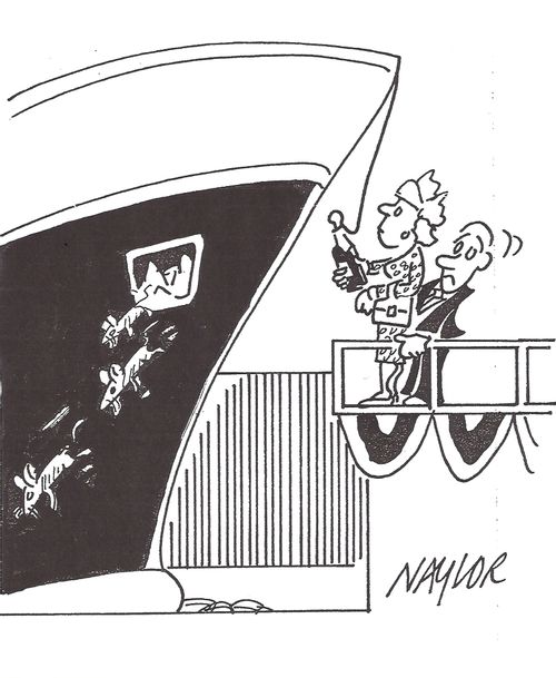 Rats leave a launching ship.