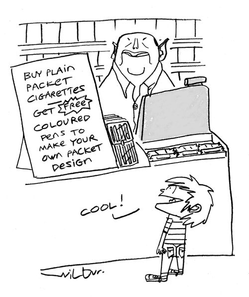 'Buy plain packet cigarettes - get free coloured pens to make your own packet design.'