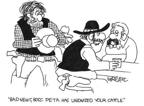"Bad news, PETA has unionized your cattle."