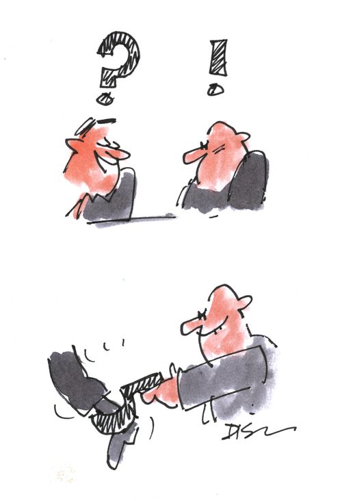 Tripping up a colleague with a question mark.