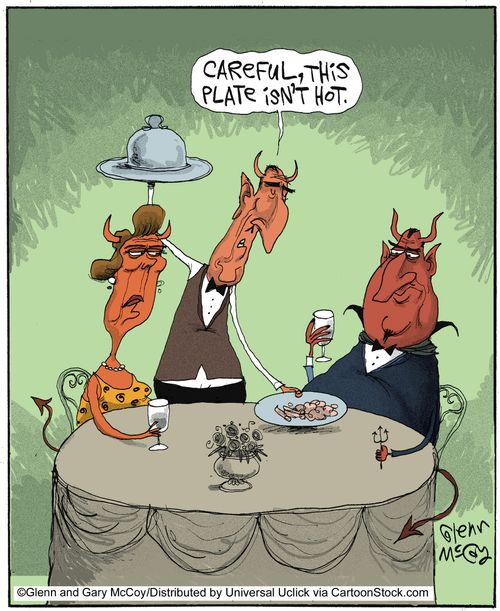 'Careful, this plate isn't hot.'