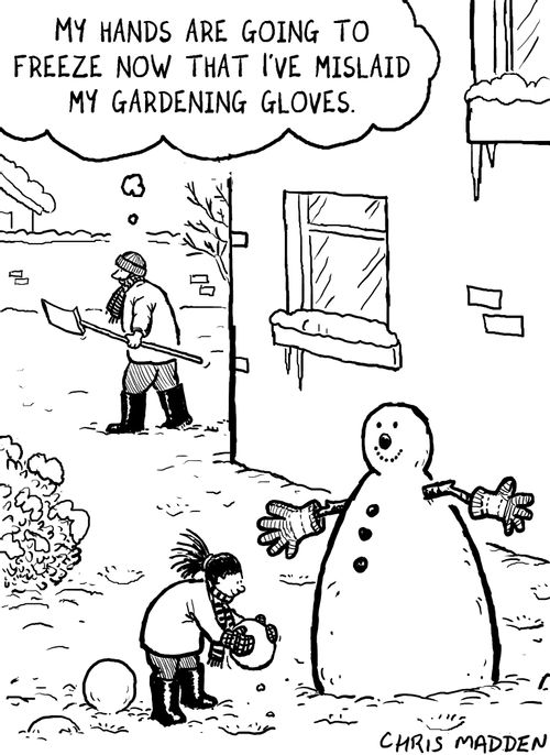 'My hands are freezing now that I've mislaid my gardening gloves'