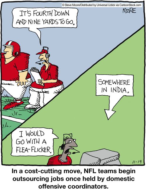 In a cost cutting move, NFL teams begin outsourcing jobs once held by domestic offensive coordinators.