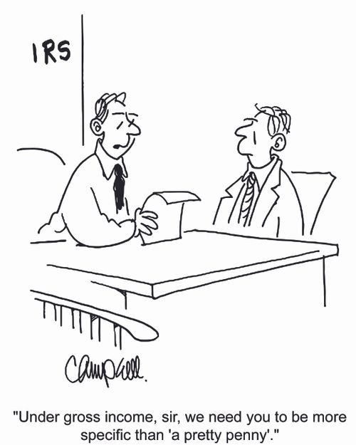'Under gross income, sir, we need you to be more specific than 'a pretty penny'.'