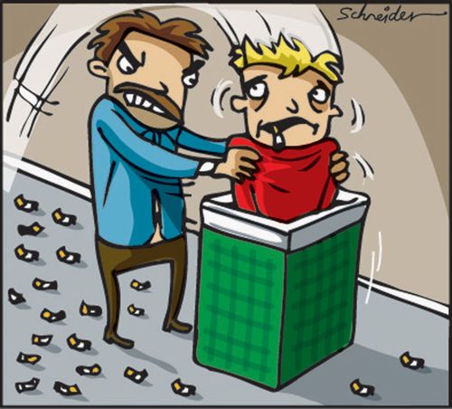 Smokers not putting their cigarette butts in the bin person so frustrated he puts the smoker in the bin