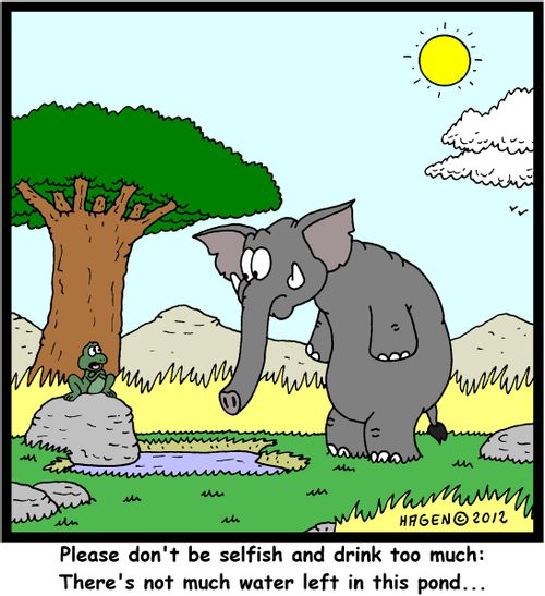 'Please don't be selfish and drink too much: There's not much water left in this pond...'