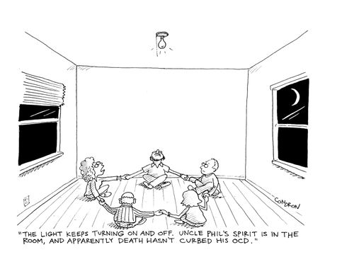 'The light keeps turning on and off.  Uncle Phil's spirit is in the room, and apparently death hasn't curbed his OCD.'