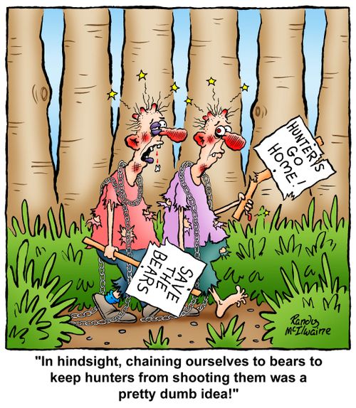 'In hindsight, chaining ourselves to bears to keep hunters from shooting them was a pretty dumb idea!'