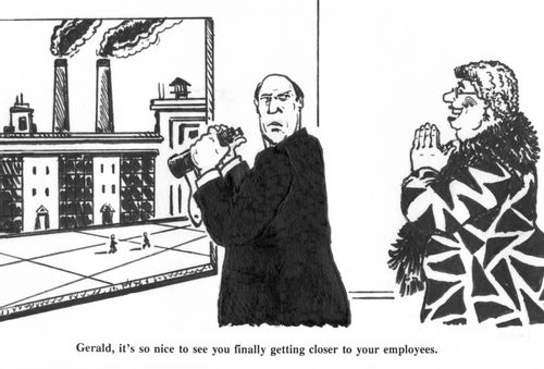 'Gerald, it's so nice to see you finally getting closer to your employees.'