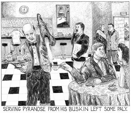'Serving pyranose from his buskin left some paly.'