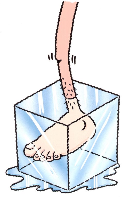 Foot in ice cube.