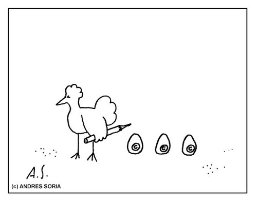 Bird drawing copyright symbols on her eggs