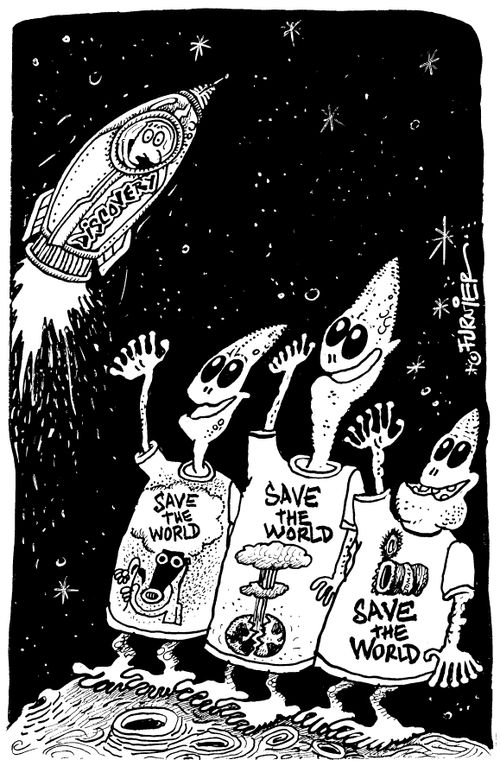 Aliens with Save the World T-shirts