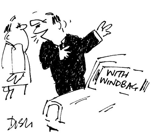 Loud mouthed car sales man selling a car advertised 'with windbag'
