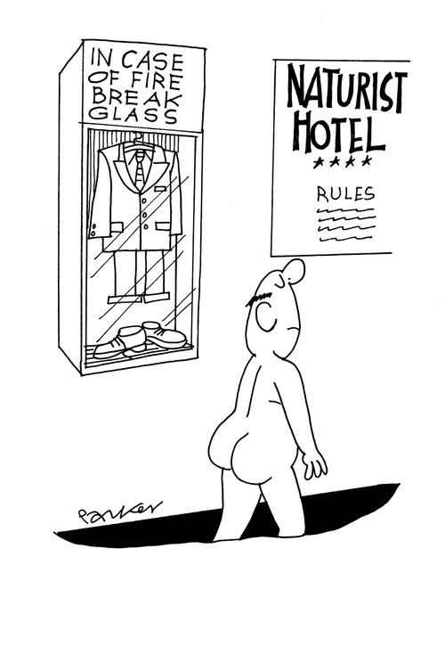 Naturist Hotel - Emergency clothes in case of fire.