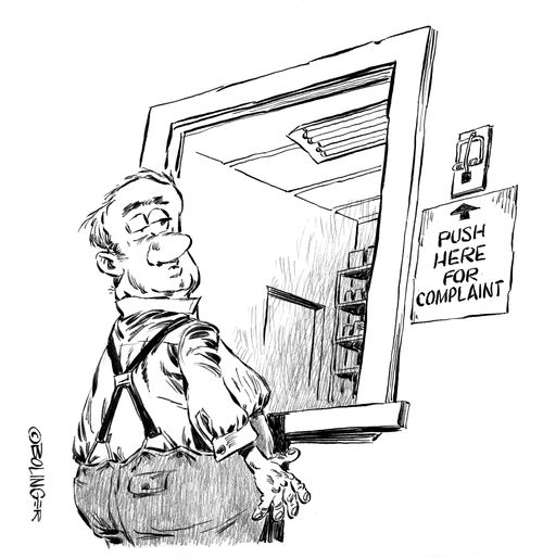 Mousetrap serves for pushbutton in complaint department.
