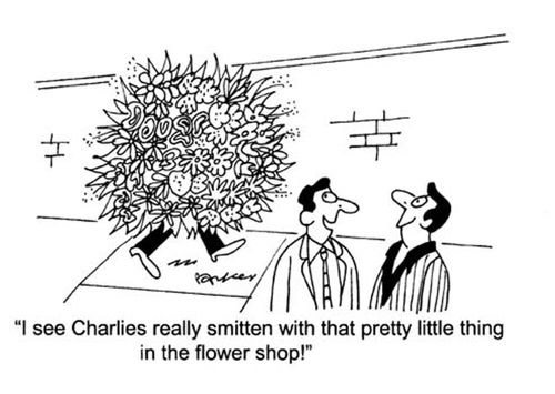 "I see Charlie's really smitten with that pretty thing in the flower shop!"