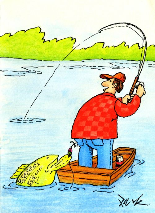 A fish attaching hook onto the fisherman.