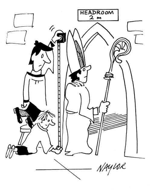 Bishop with mitre too big to get through door.