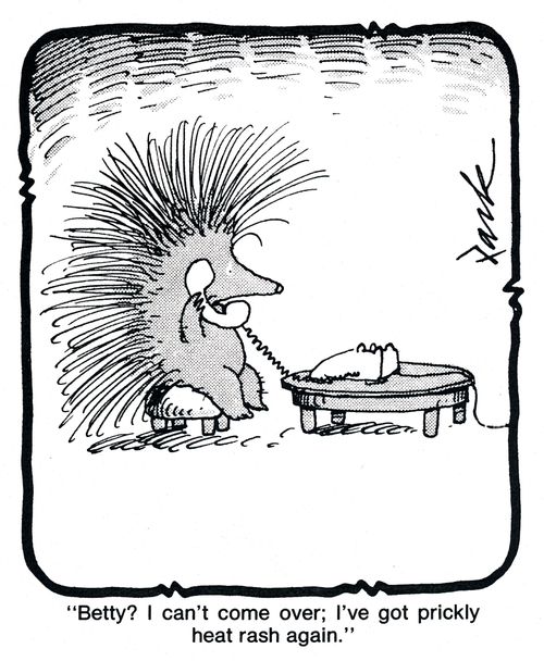 'Betty? I can't come over; I've got prickly heat rash again.'