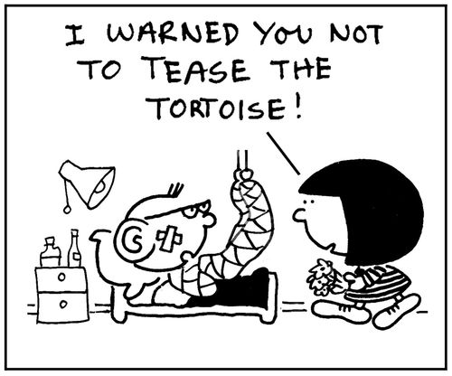 'I warned you not to tease the tortoise.'