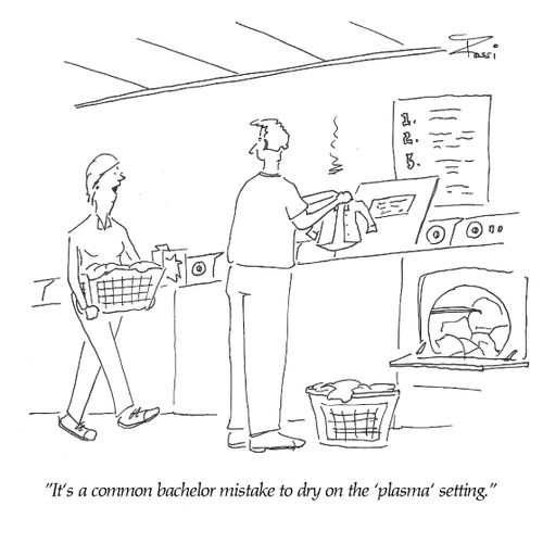 'It's a common bachelor mistake to dry on the 'plasma' setting.'