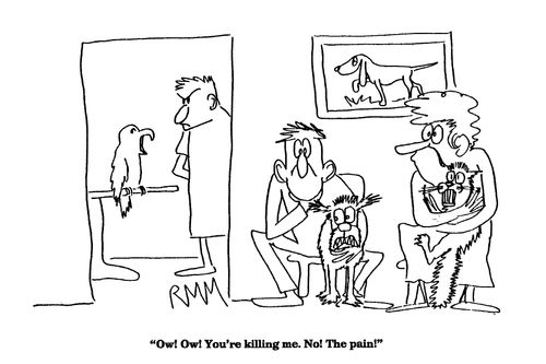 'Ow!  Ow!  You're killing me.  No!  The pain!'