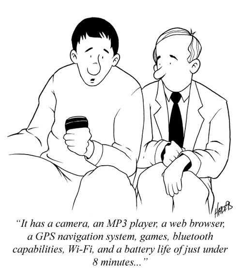 'It has a camera, an MP3 player, a web browser, a GPS navigation system, games, bluetooth capabilities, Wi-Fi, and a battery life of just under 8 minutes...'