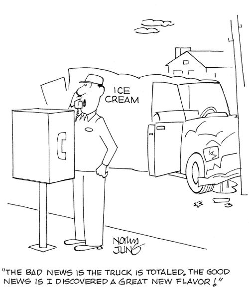 'The bad news is the truck is totaled. The good news is I discovered a great new flavor!'
