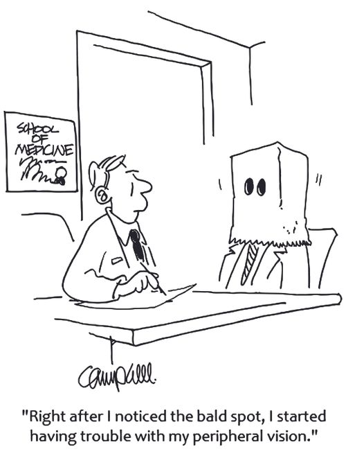 'Right after I noticed the bald spot, I started having trouble with my peripheral vision.'