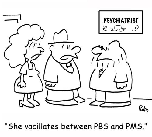 'She vacillates between PBS and PMS.'
