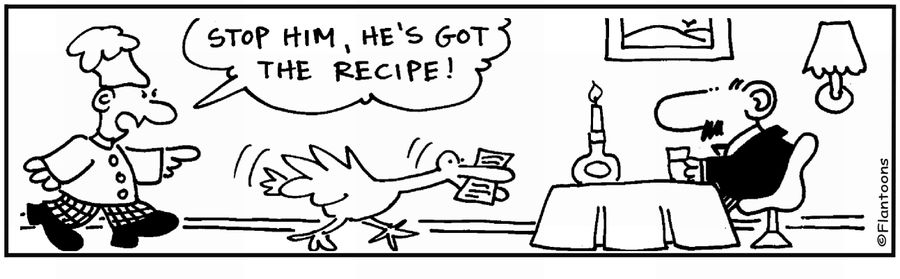  'Stop him, he's got the receipe.' Duck running away