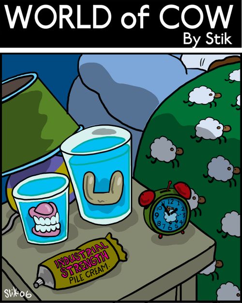 A cow's bedside table.