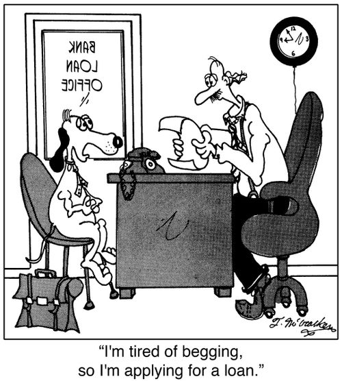 'I'm tired of begging, so I'm applying for a loan.'