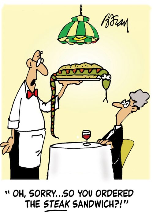 'Oh, sorry...so you ordered a steak sandwich?'