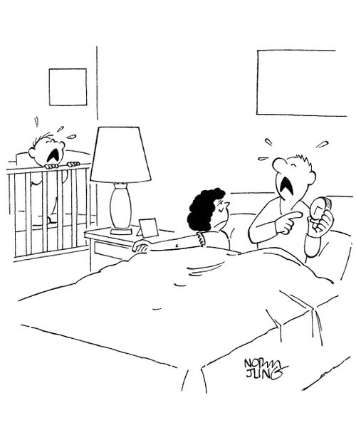 Dad cries as baby's crying keeps him from sleeping at night.