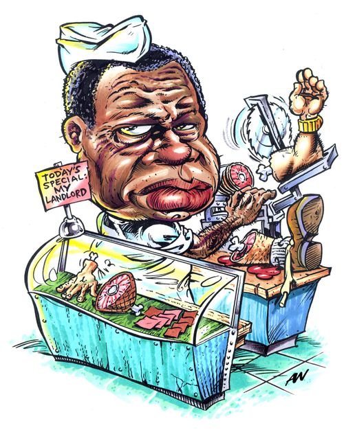 Idi Amen as a deli meat butcher.