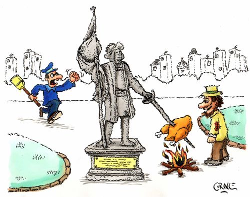 Beggar cooking in a park